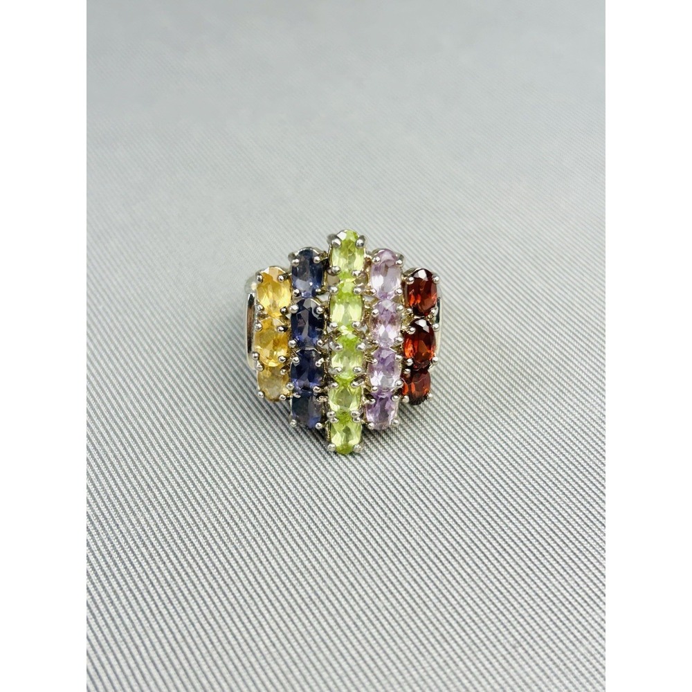 Sterling Silver Size‎ 7.25 Ring With 5 Color Faux Stones .925 Costume Jewelry